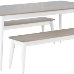 Veke Kaarna 6-hengen Ruokailuryhmä Penkeillä 180x90 Cm Harmaa/valkoinen