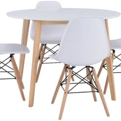 Vojens-Elea Pyöreä 4-hengen Ruokailuryhmä Valkoinen/luonnonväri