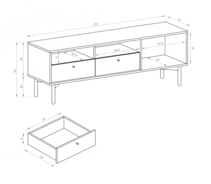 Eureka Tuuli Tv Taso 151x41 Cm Tammi/musta 5 Eureka Tuuli Tv Taso 151x41 Cm Tammi/musta - Image 3