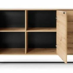 Eureka Fore Senkki 153x39x89 Cm Tammi/musta 9 Eureka Fore Senkki 153x39x89 Cm Tammi/musta -Veke Myymälä Fore senkki 153x39x89 cm tammi musta ovet auki