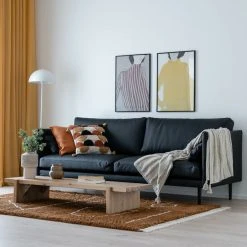 Veke Kajo 3-istuttava Sohva Musta Bonded-nahka, Mustat Jalat