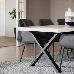 Rowico Brooklyn Ruokapöytä 220x95 Cm Valkoöljytty Tammi/musta X-jalka