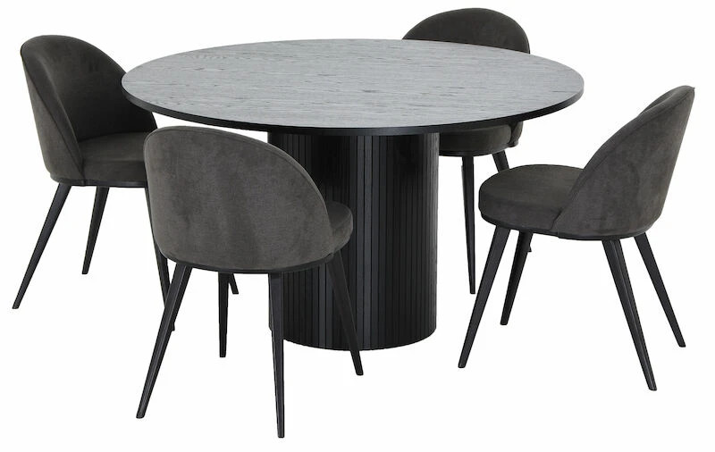 Veke Korpi-Louna 4-hengen Pyöreä Ruokailuryhmä Musta/antrasiitti Mustat Jalat - Image 3