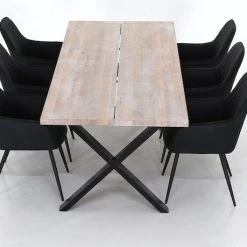 Veke Orvo-Harbo 6-hengen Ruokailuryhmä Valkoöljytty Tammi/musta PU -Veke Myymälä Veke Orvo Harbo 6 hengen ruokailuryhma valkooljytty tammi musta PU 4 2