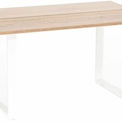 Veke Rustiikki Lankkupöytä 140x90 Cm Lakattu Tammi/valkoinen Metallijalka -Veke Myymälä Veke Rustiikki lankkupoyta 140x90 cm lakattu tammi valkoinen metallijalka 1 1