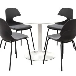 Bari 4-hengen Ruokailuryhmä Ø100cm Valkoinen/musta 5 Bari 4-hengen Ruokailuryhmä Ø100cm Valkoinen/musta -Veke Myymälä bari poyta valkoinen ja mustat bari tuolit