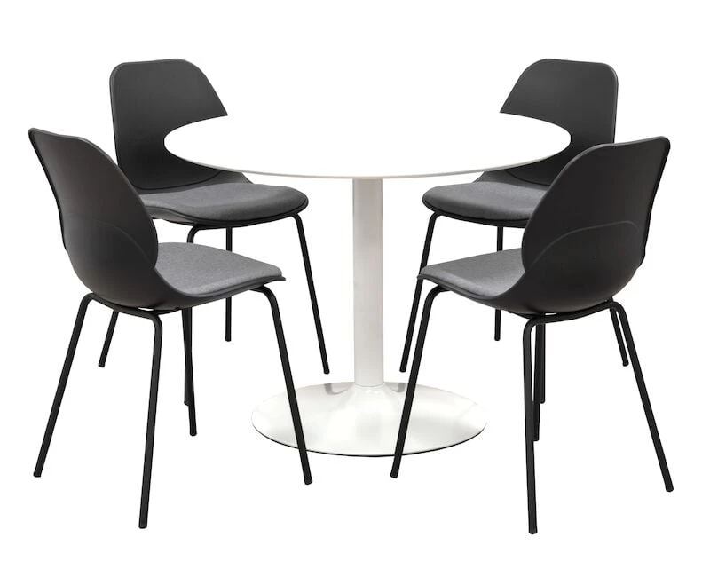 Bari 4-hengen Ruokailuryhmä Ø100cm Valkoinen/musta 4 Bari 4-hengen Ruokailuryhmä Ø100cm Valkoinen/musta - Image 2