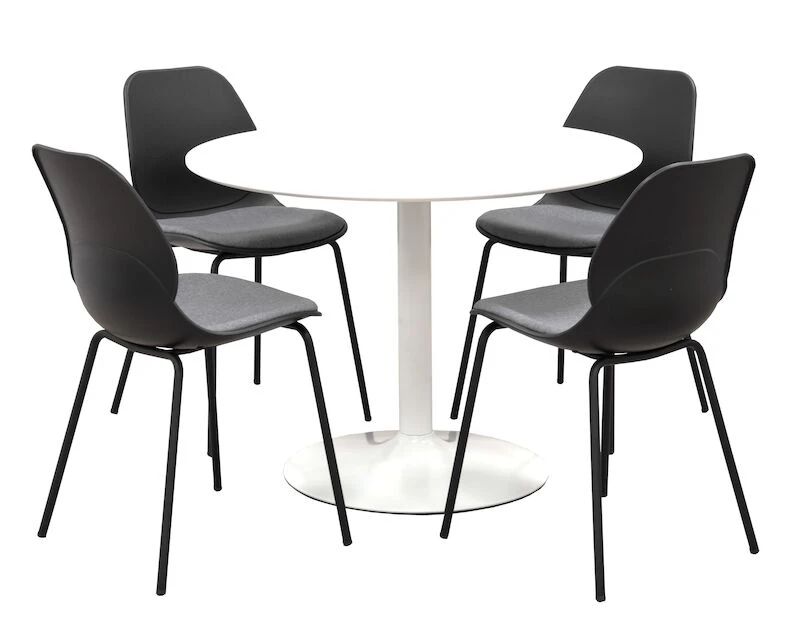 Bari 4-hengen Ruokailuryhmä Ø100cm Valkoinen/musta 3 Bari 4-hengen Ruokailuryhmä Ø100cm Valkoinen/musta