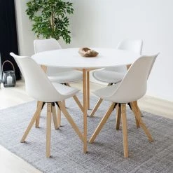House Nordic Vojens-Bergen Pyöreä 4-hengen Ruokailuryhmä Valkoinen/luonnonväri
