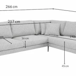 Veke Candy Avokulmasohva Vasen Harmaa Torita 309842, Mustat Jalat -Veke Myymälä candy avokulmasohva mittakuva