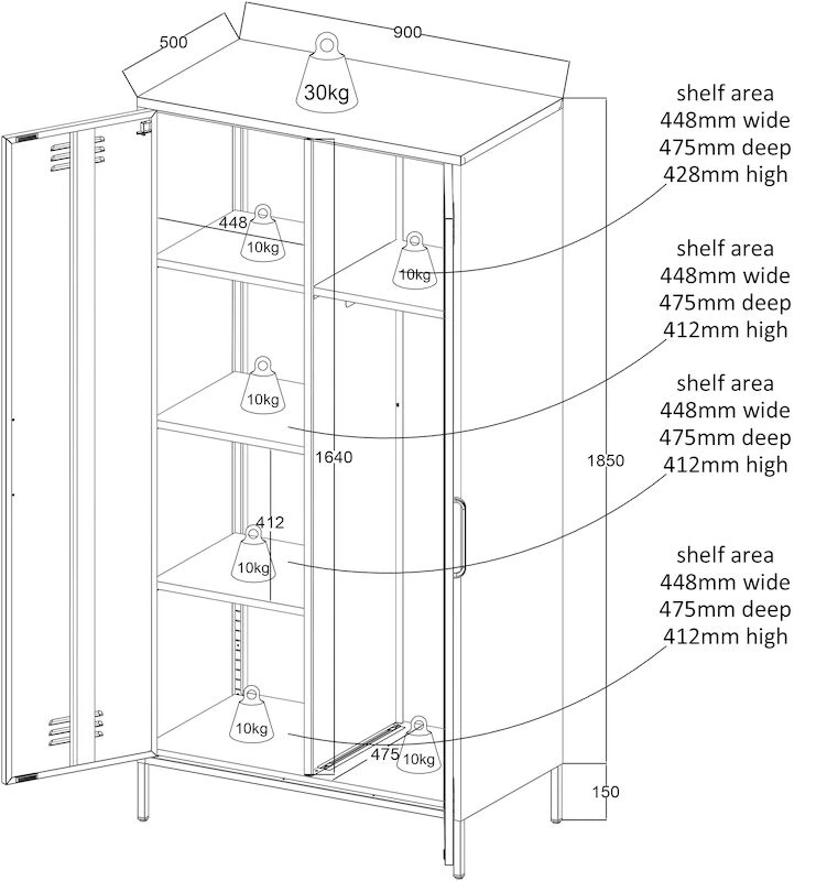Eureka Carbon Korkea Kaappi 90x50 Cm Musta 5 Eureka Carbon Korkea Kaappi 90x50 Cm Musta - Image 3