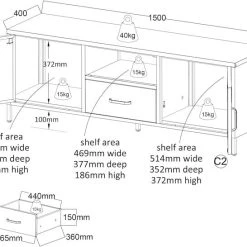 Eureka Carbon Tv-taso 150x40 Cm Musta -Veke Myymälä carbon tvtaso 150 musta mittakuva