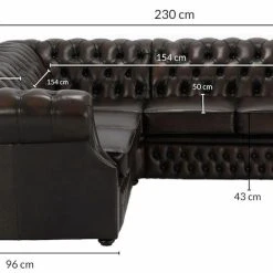 Veke Chesterfield Kulmasohva 2K2 Punaruskea Rub-off Nahka, Wenge Jalat -Veke Myymälä chesterfield kulmasohva 2k2 mittakuva