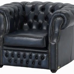 Veke Chesterfield Nojatuoli Sininen Rub-off Nahka, Wenge Jalat -Veke Myymälä chesterfield nojatuoli sininen rubb nahka 04