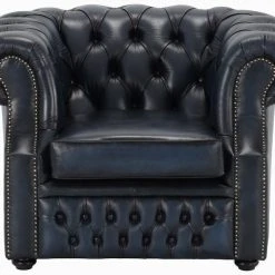 Veke Chesterfield Nojatuoli Sininen Rub-off Nahka, Wenge Jalat -Veke Myymälä chesterfield nojatuoli sininen rubb nahka 4