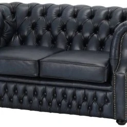 Veke Chesterfield 2-istuttava Sohva Sininen Rub-off Nahka, Wenge Jalat -Veke Myymälä chesterfield sohva 2 istuttava sininen rubb nahka 04