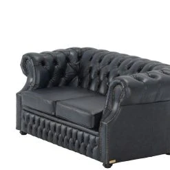 Veke Chesterfield 2-istuttava Sohva Sininen Rub-off Nahka, Wenge Jalat -Veke Myymälä chesterfield sohva 2 istuttava sininen rubb nahka 1