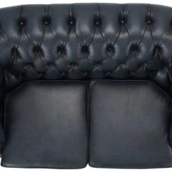 Veke Chesterfield 2-istuttava Sohva Sininen Rub-off Nahka, Wenge Jalat