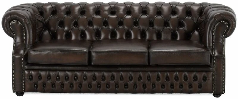 Veke Chesterfield 3-istuttava Sohva Sininen Rub-off Nahka, Wenge Jalat - Image 6