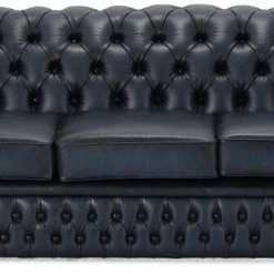 Veke Chesterfield 3-istuttava Sohva Sininen Rub-off Nahka, Wenge Jalat