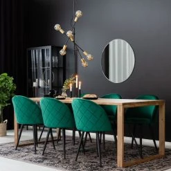 Veke Honka-Velvet 6-hengen Ruokailuryhmä Antiikki/musta -Veke Myymälä honka lankkupoyta 220x90 velvet samettituoli tummanvihrea web 3 1