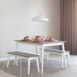 Veke Kaarna Ruokapöytä 130x90 Cm Valkoinen -Veke Myymälä kaarna 4 hengen ruokailuryhma penkeilla harmaa valkoinen web 12