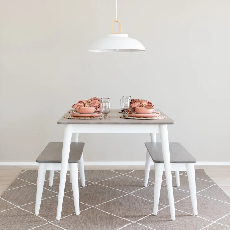 Veke Kaarna 4-hengen Ruokailuryhmä Penkeillä 130x90 Cm Harmaa/valkoinen 5 Veke Kaarna 4-hengen Ruokailuryhmä Penkeillä 130x90 Cm Harmaa/valkoinen - Image 3