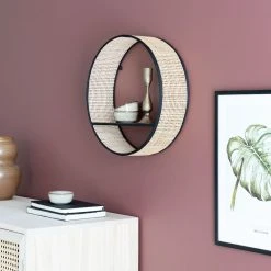 Veke Kerä Pyöreä Rottinkiseinähylly Ø35 Cm Luonnonväri/musta -Veke Myymälä kera pyorea rottinkiseinahylly 35cm web 6 1