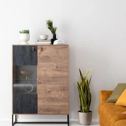 Eureka Kero Korkea Vitriini 93x39x133 Cm Tammi/harmaa -Veke Myymälä kero korkea vitriini 93x39 cm web 12