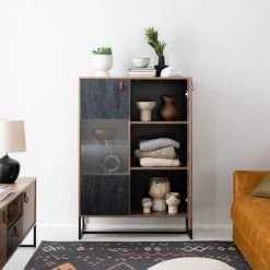 Eureka Kero Korkea Vitriini 93x39x133 Cm Tammi/harmaa -Veke Myymälä kero korkea vitriini 93x39 cm web 5