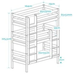 Veke Liisa Pieni 3-kerrossänky 70x155 Cm Valkoinen -Veke Myymälä liisa pieni 3 kerroksinen kerrossanky mittapiirustus 1
