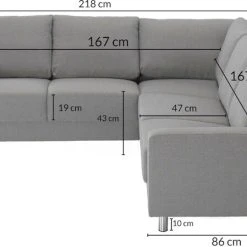 Veke Moda Kulmasohva 2C2 Tummanharmaa Inari 95 -Veke Myymälä moda kulmasohva 2C2 mittakuva