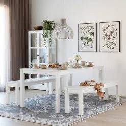 Thomart Sevilla Vitriini Valkoinen/ Harmaa -Veke Myymälä moona ruokailuryhma 6 hengen penkeilla valkoinen web 20 1