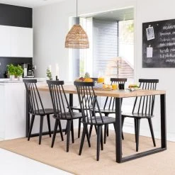 Veke Pujo Ruokapöytä 200x90 Cm Savunharmaa Lakattu Tammi A-laatu/valkoinen Metallijal -Veke Myymälä pujo lankkupoyta musta tammi 90x200 lotta pinnatuoli musta sivusta