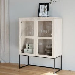 Rowico Everett Vitriini 95x41x125 Cm Valkopesty Tammi -Veke Myymälä rowico everett kaappi lasiovilla 95x41x105cm valkopesty tammi 6