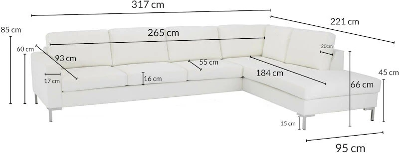 Veke Toronto XL-avokulmasohva Vasen Valkoinen Madryt 910 PU-keinonahka, L1-metallija 3 Veke Toronto XL-avokulmasohva Vasen Valkoinen Madryt 910 PU-keinonahka, L1-metallija